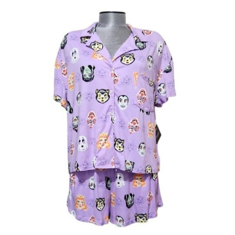 Halloween Women’s M(8-10) Monster Print Shorty Pajama Set